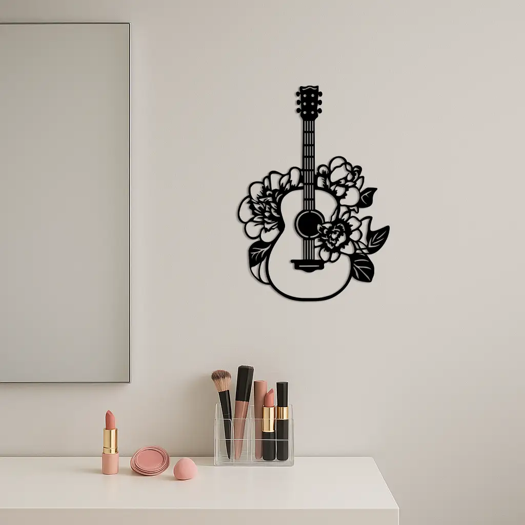 Floral Guitar Metal Wall Art – Music Inspired Home & Studio Decor - KAFGP140 by Enova Art