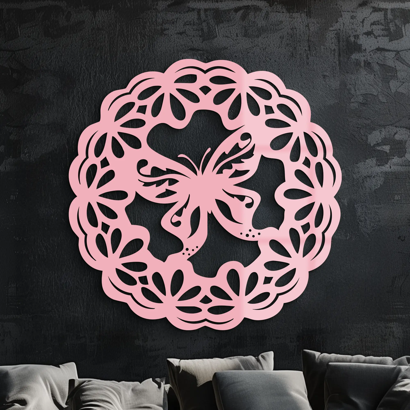 Round Butterfly Mandala Metal Wall Art – Nature Inspired Decorative Wall Hanging - KAFGP141 by Enova Art