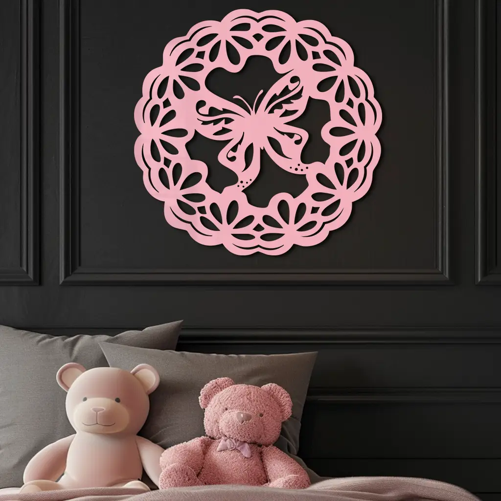 Round Butterfly Mandala Metal Wall Art – Nature Inspired Decorative Wall Hanging - KAFGP141 by Enova Art