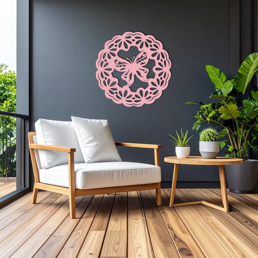 Round Butterfly Mandala Metal Wall Art – Nature Inspired Decorative Wall Hanging - KAFGP141 by Enova Art