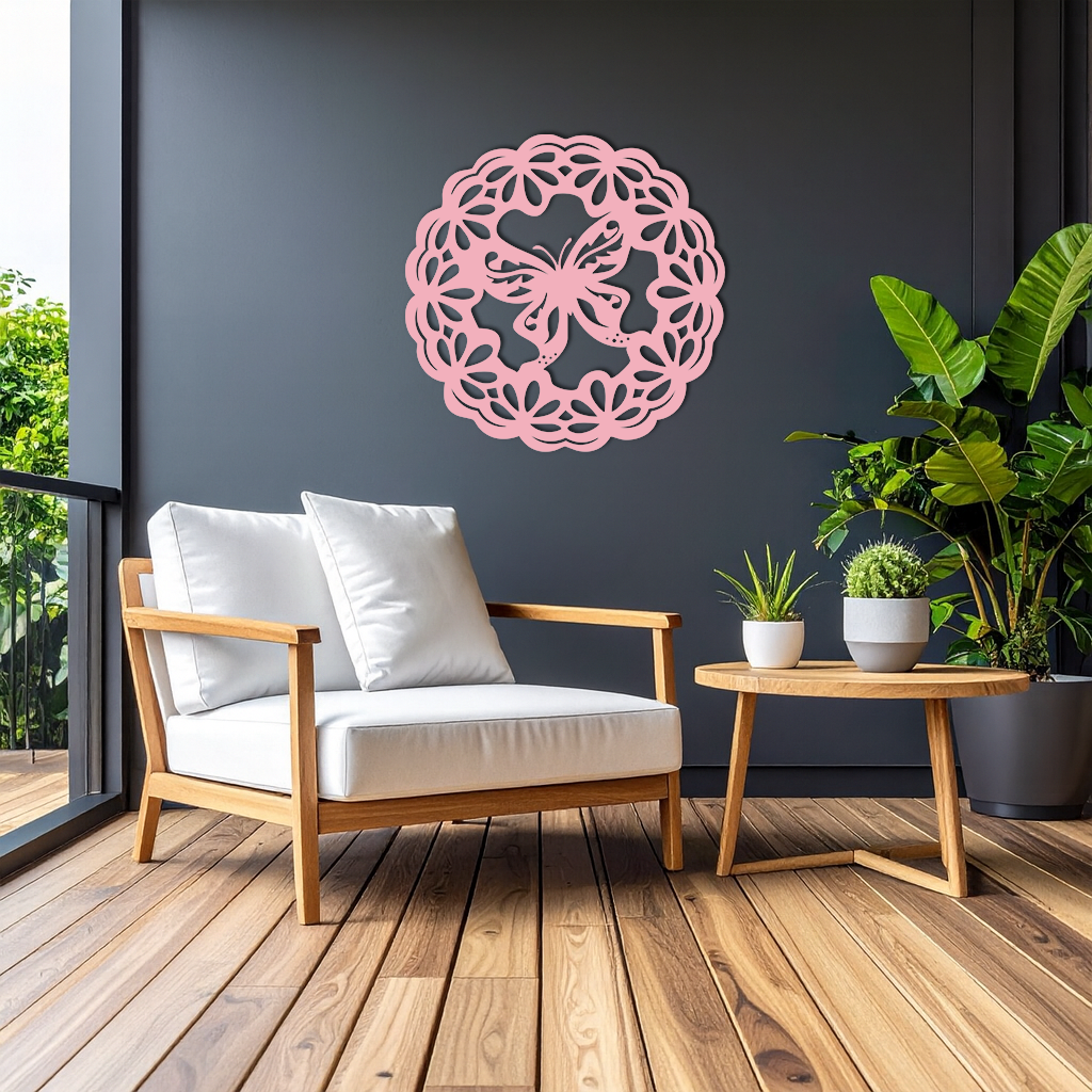 Round Butterfly Mandala Metal Wall Art – Nature Inspired Decorative Wall Hanging - KAFGP141 by Enova Art