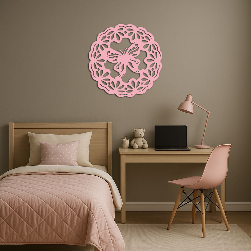 Round Butterfly Mandala Metal Wall Art – Nature Inspired Decorative Wall Hanging - KAFGP141 by Enova Art