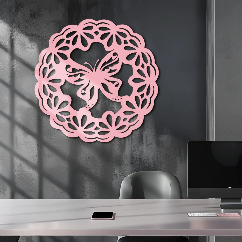 Round Butterfly Mandala Metal Wall Art – Nature Inspired Decorative Wall Hanging - KAFGP141 by Enova Art