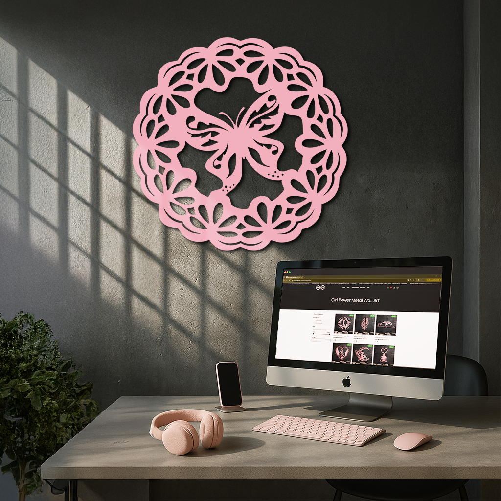 Round Butterfly Mandala Metal Wall Art – Nature Inspired Decorative Wall Hanging - KAFGP141 by Enova Art