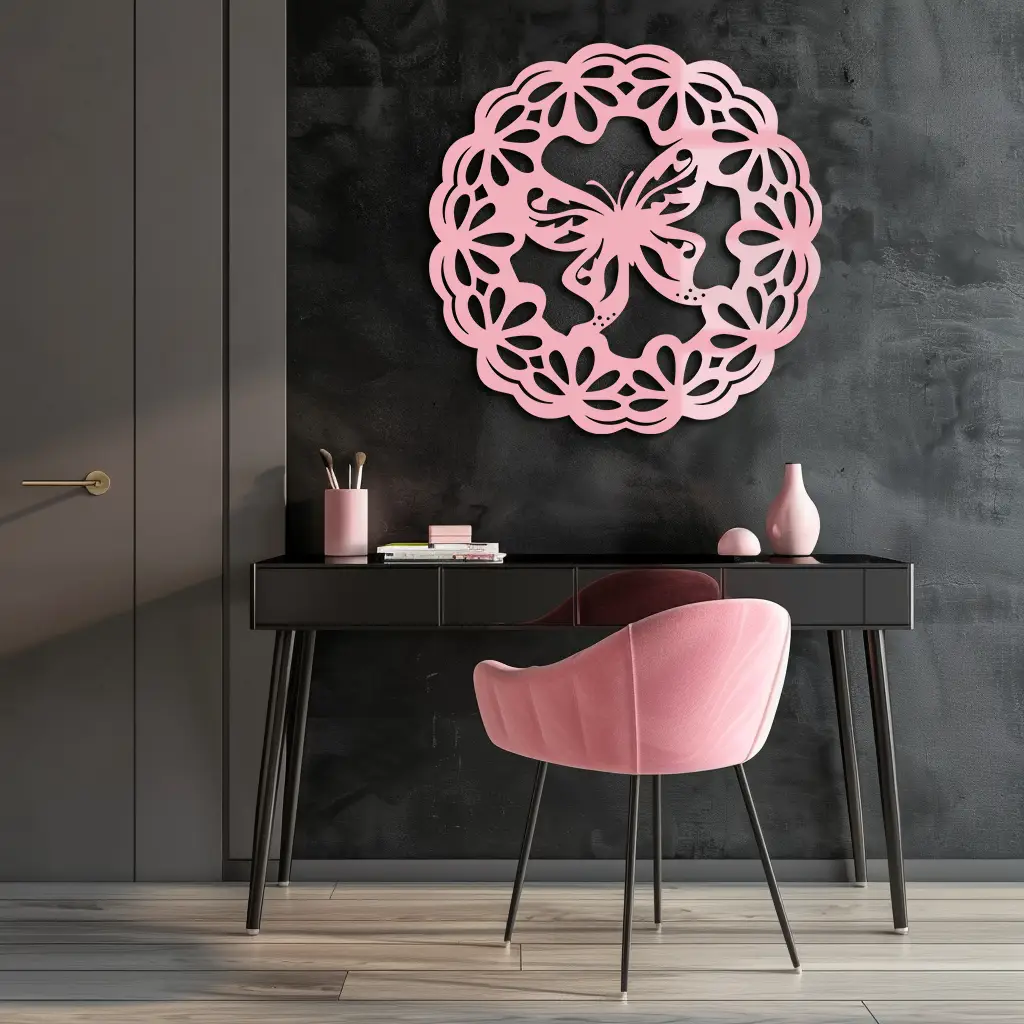 Round Butterfly Mandala Metal Wall Art – Nature Inspired Decorative Wall Hanging - KAFGP141 by Enova Art