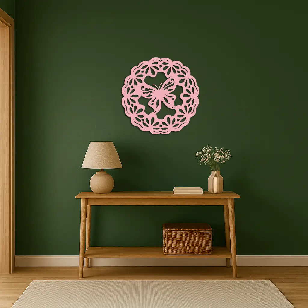 Round Butterfly Mandala Metal Wall Art – Nature Inspired Decorative Wall Hanging - KAFGP141 by Enova Art