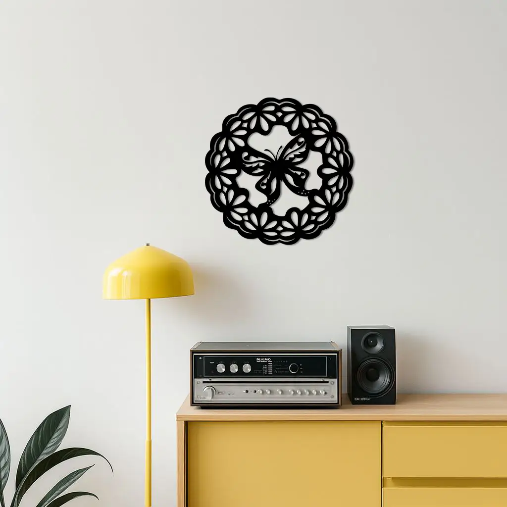 Round Butterfly Mandala Metal Wall Art – Nature Inspired Decorative Wall Hanging - KAFGP141 by Enova Art