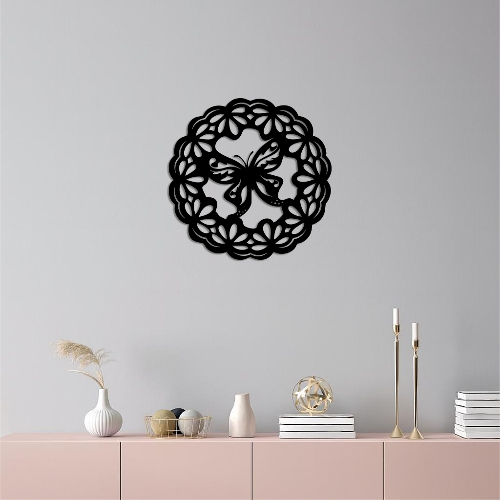 Round Butterfly Mandala Metal Wall Art – Nature Inspired Decorative Wall Hanging - KAFGP141 by Enova Art