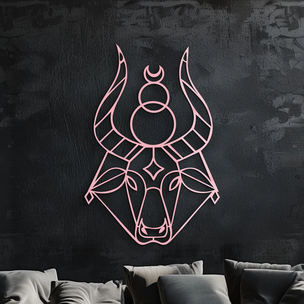 Taurus Zodiac Metal Wall Art – Geometric Bull Head Astrology Home Decor - KAFGP142