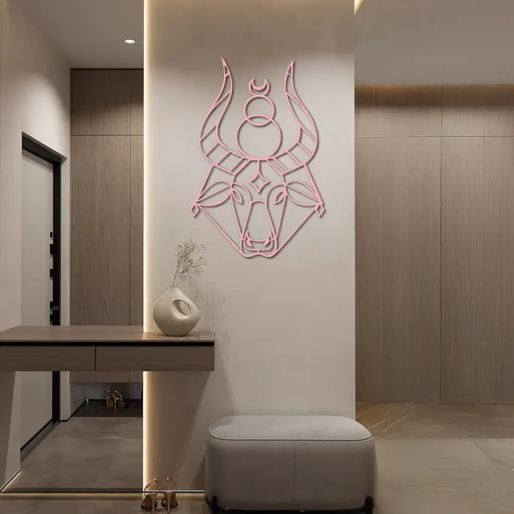 Taurus Zodiac Metal Wall Art – Geometric Bull Head Astrology Home Decor - KAFGP142 by Enova Art