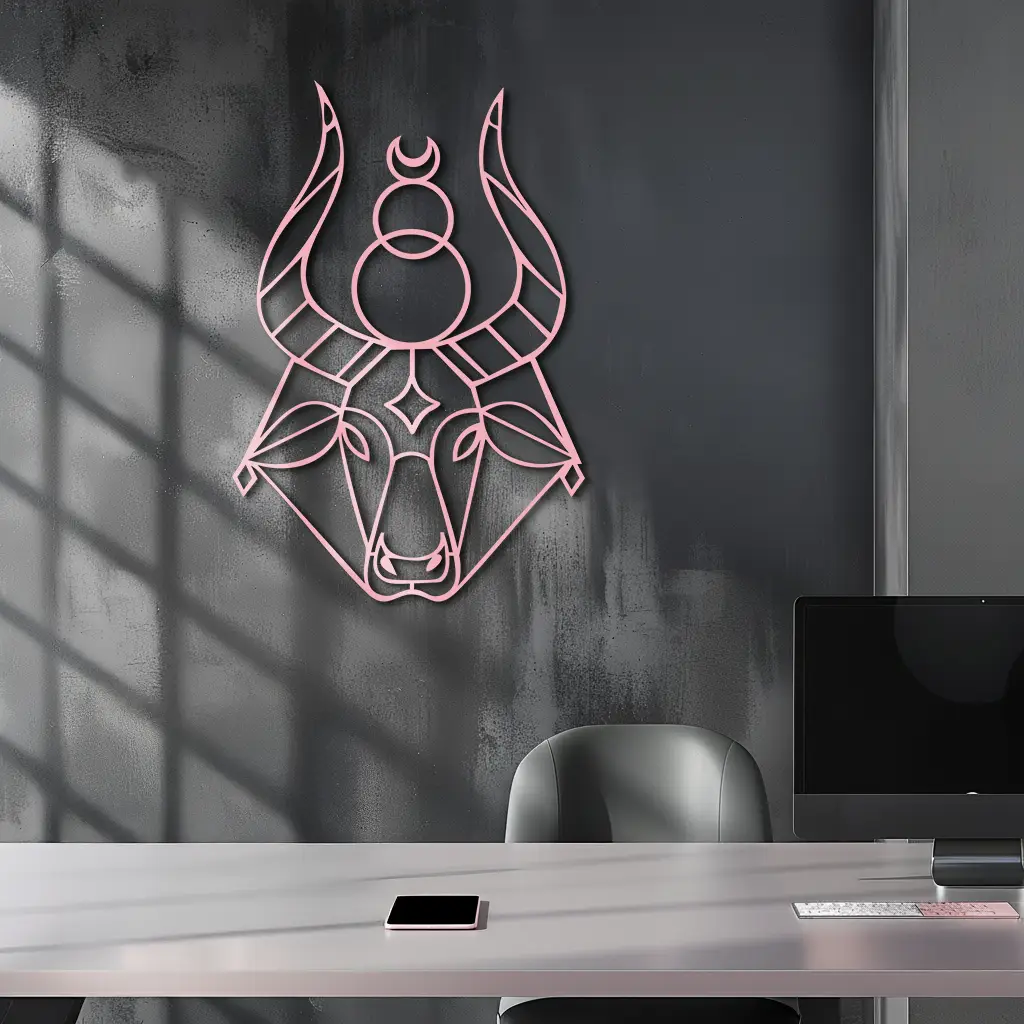 Taurus Zodiac Metal Wall Art – Geometric Bull Head Astrology Home Decor - KAFGP142 by Enova Art