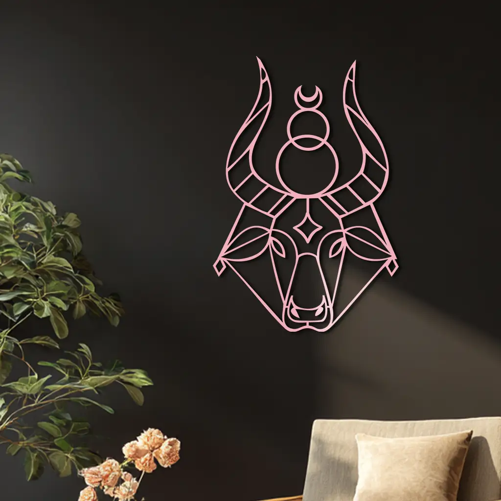 Taurus Zodiac Metal Wall Art – Geometric Bull Head Astrology Home Decor - KAFGP142 by Enova Art
