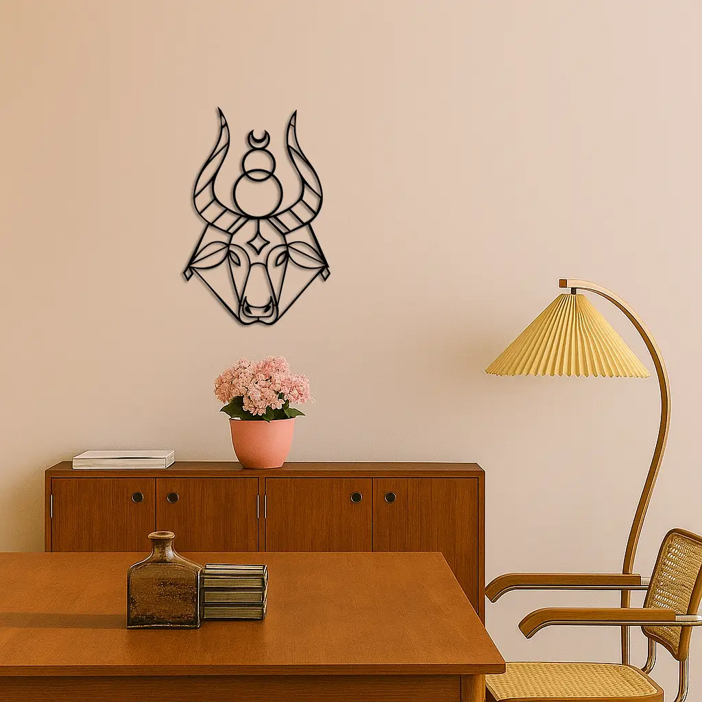 Taurus Zodiac Metal Wall Art – Geometric Bull Head Astrology Home Decor - KAFGP142 by Enova Art