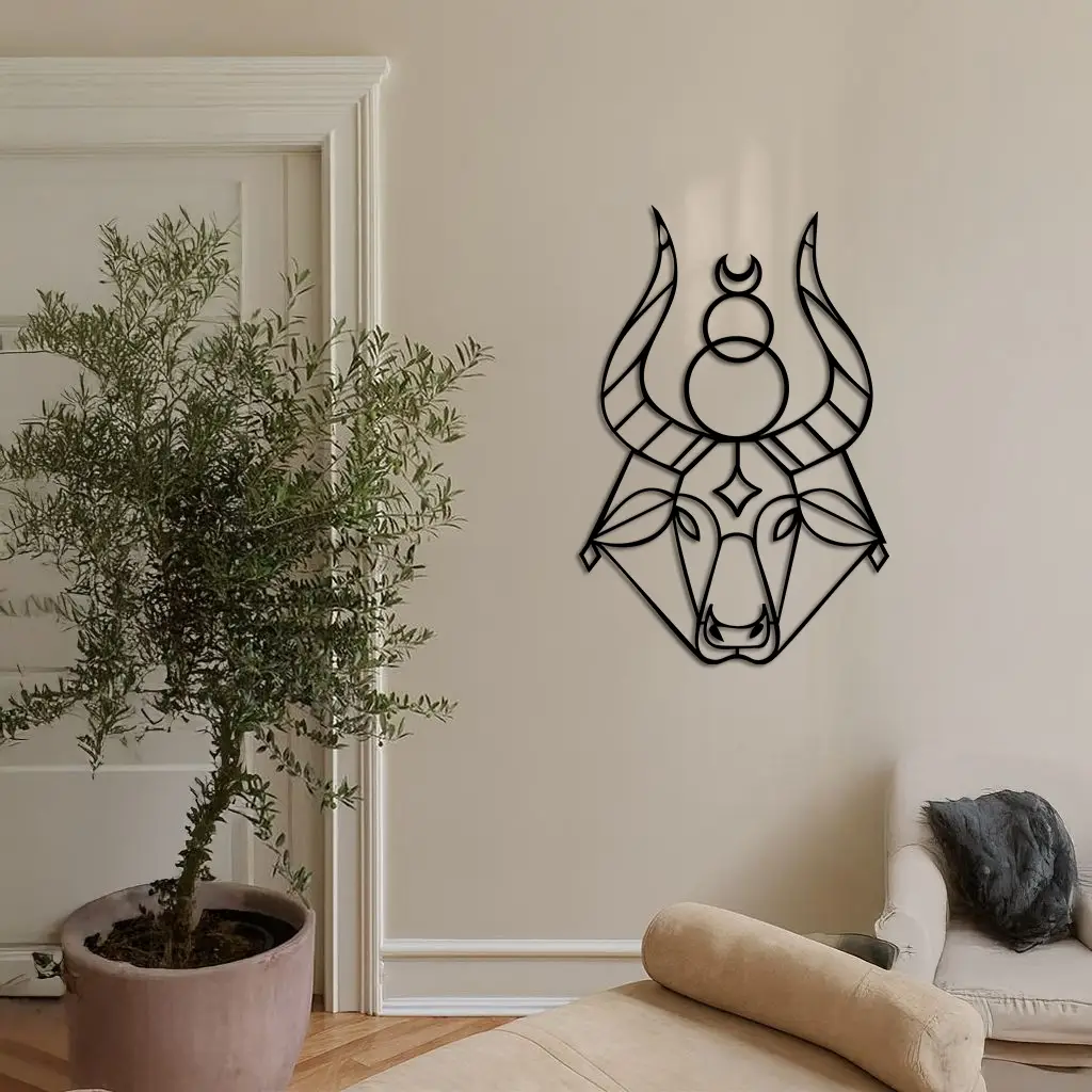 Taurus Zodiac Metal Wall Art – Geometric Bull Head Astrology Home Decor - KAFGP142 by Enova Art