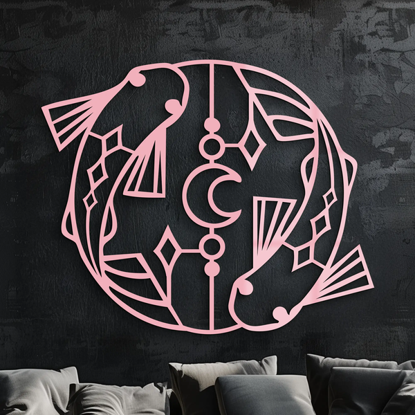Pisces Zodiac Metal Wall Art – Astrological Home Decor Sign - KAFGP143