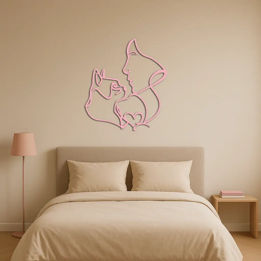 Cat and Woman Silhouette Metal Wall Art – Modern Pet Lover Line Art Decor - KAFGP146 by Enova Art