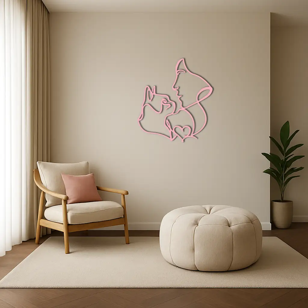 Cat and Woman Silhouette Metal Wall Art – Modern Pet Lover Line Art Decor - KAFGP146 by Enova Art