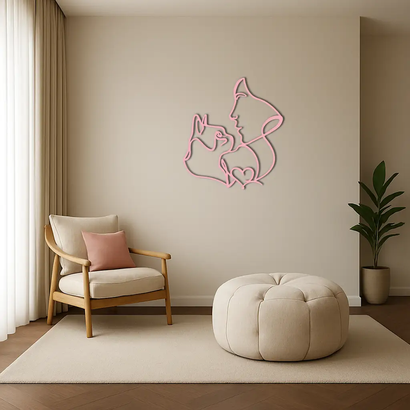 Cat and Woman Silhouette Metal Wall Art – Modern Pet Lover Line Art Decor - KAFGP146 by Enova Art