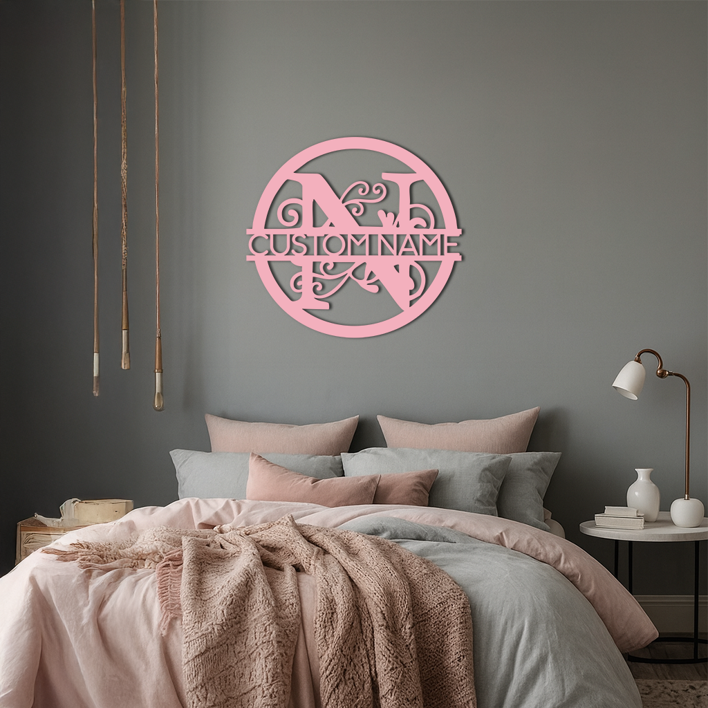 Personalized Monogram Metal Wall Art – Custom Initial & Name Round Sign - KAFGP147 by Enova Art