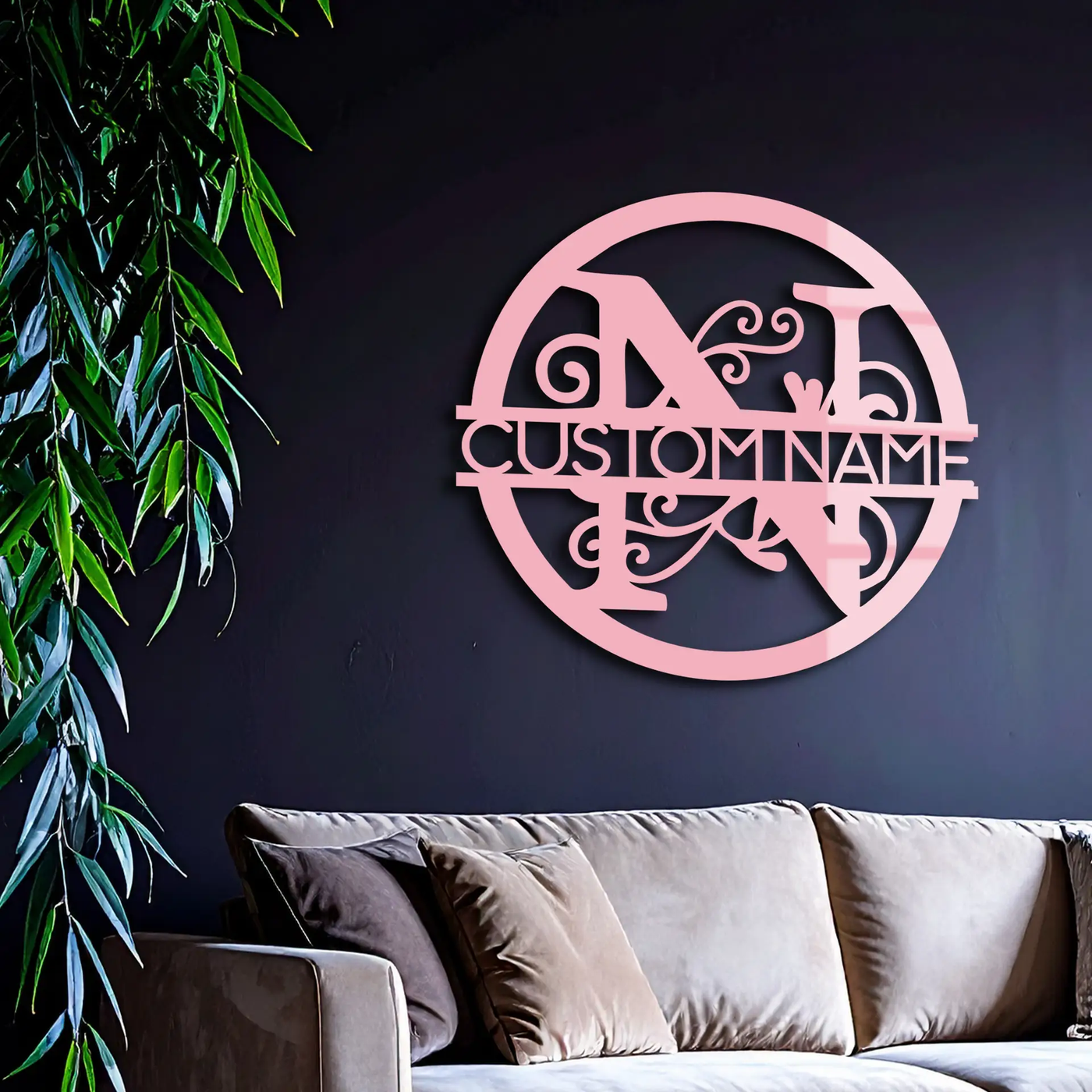 Personalized Monogram Metal Wall Art – Custom Initial & Name Round Sign - KAFGP147 by Enova Art