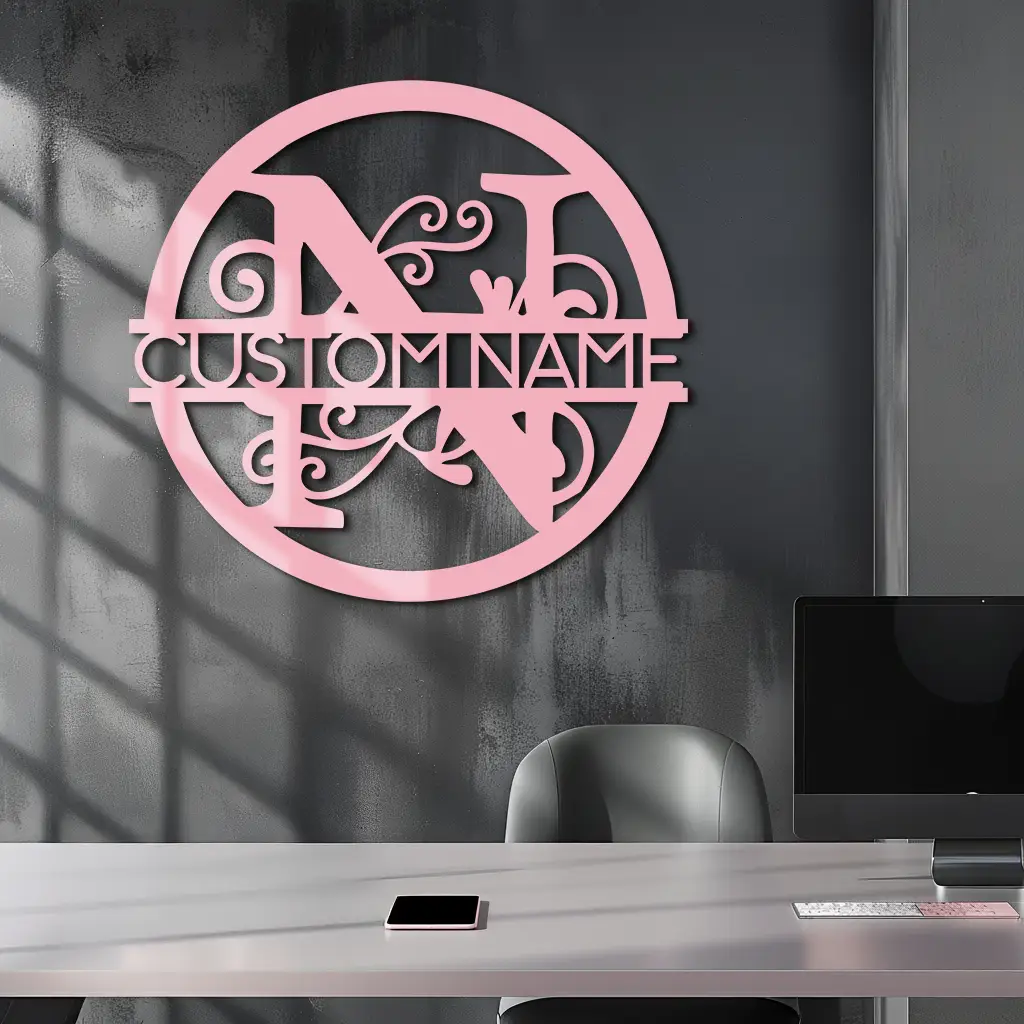 Personalized Monogram Metal Wall Art – Custom Initial & Name Round Sign - KAFGP147 by Enova Art