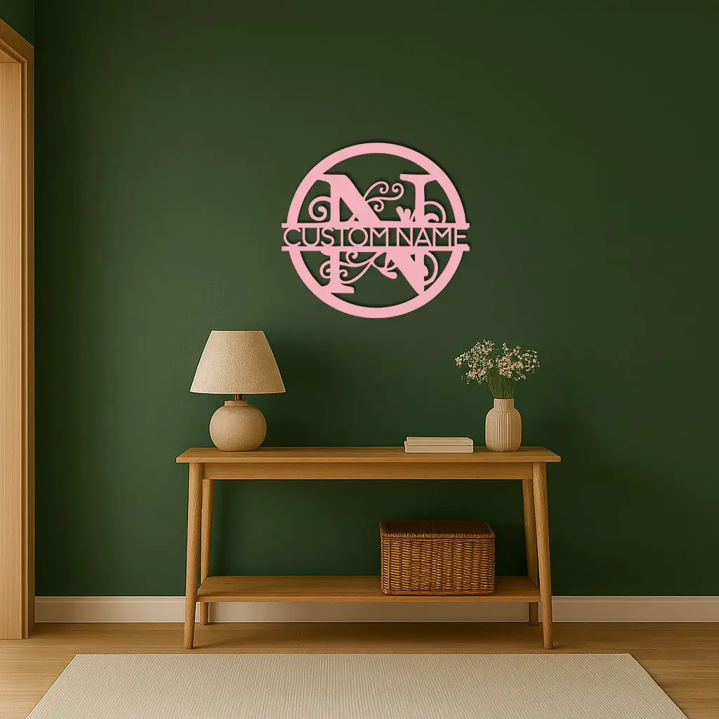 Personalized Monogram Metal Wall Art – Custom Initial & Name Round Sign - KAFGP147 by Enova Art