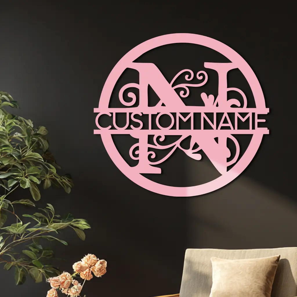 Personalized Monogram Metal Wall Art – Custom Initial & Name Round Sign - KAFGP147 by Enova Art