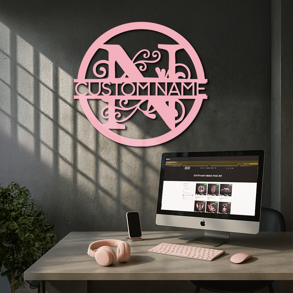Personalized Monogram Metal Wall Art – Custom Initial & Name Round Sign - KAFGP147 by Enova Art