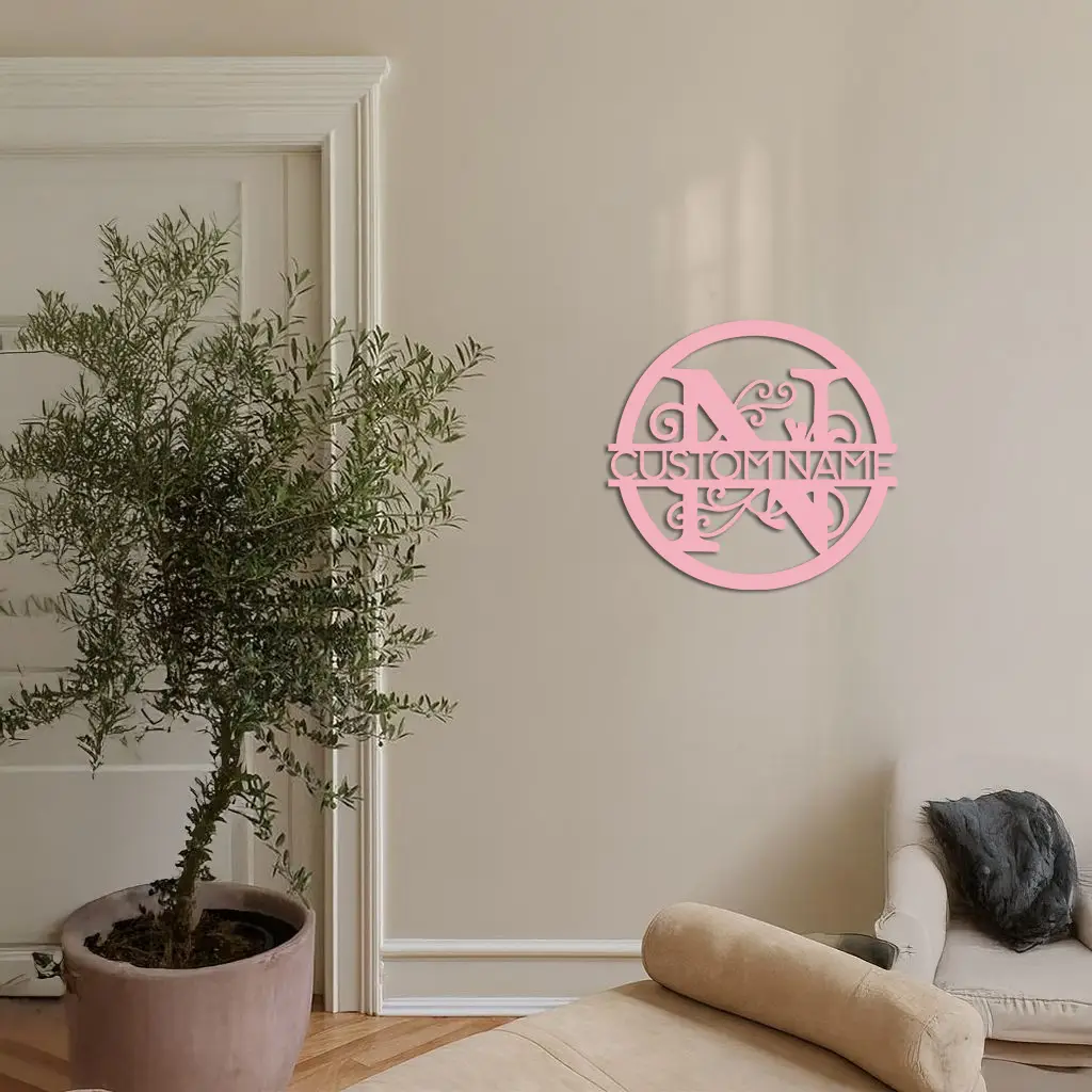 Personalized Monogram Metal Wall Art – Custom Initial & Name Round Sign - KAFGP147 by Enova Art