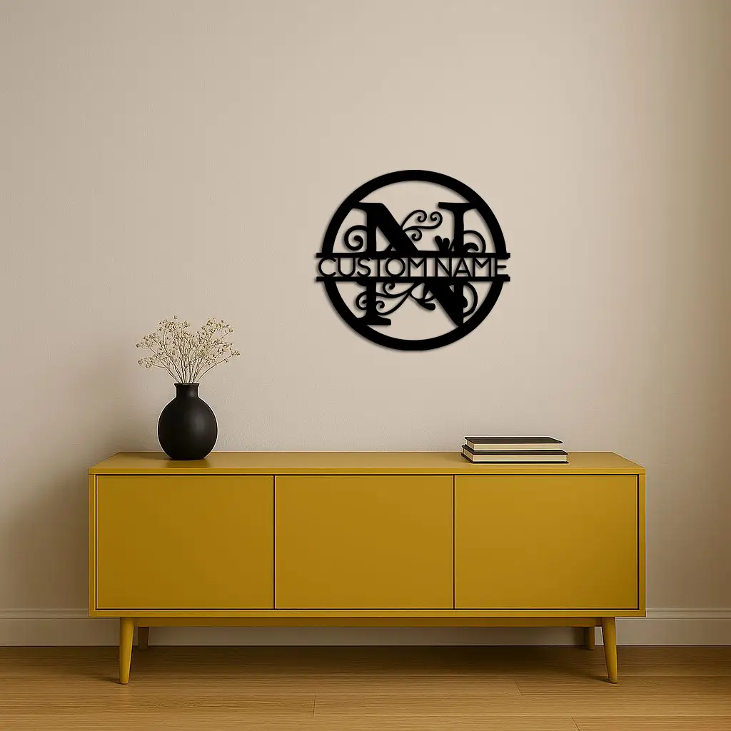 Personalized Monogram Metal Wall Art – Custom Initial & Name Round Sign - KAFGP147 by Enova Art