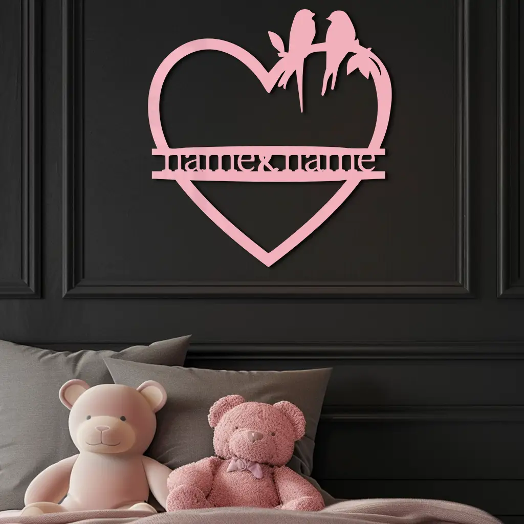 Personalized Heart Metal Wall Art with Birds – Custom Name Couple Gift - KAFGP148 by Enova Art