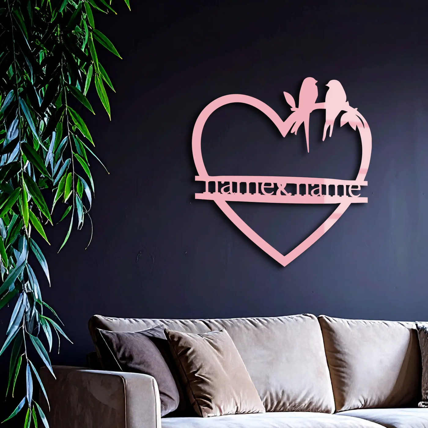Personalized Heart Metal Wall Art with Birds – Custom Name Couple Gift - KAFGP148 by Enova Art