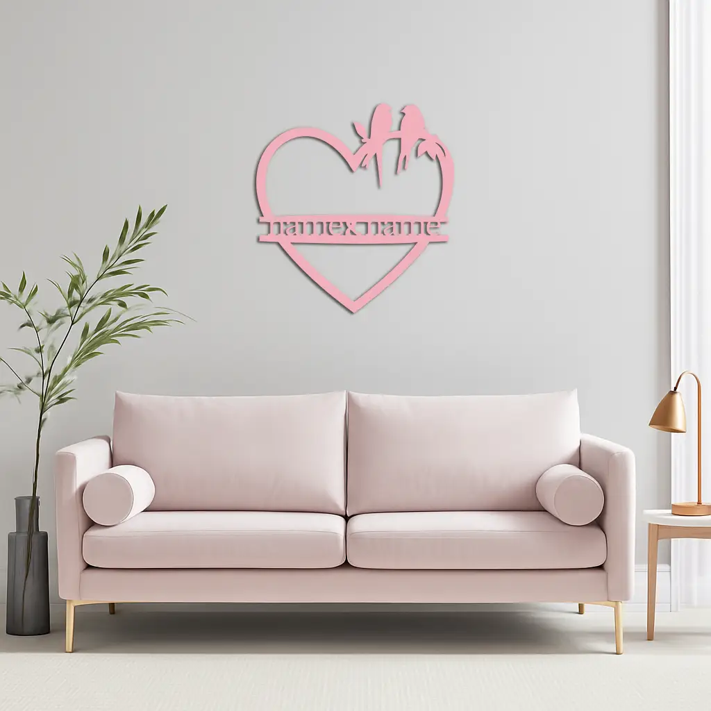 Personalized Heart Metal Wall Art with Birds – Custom Name Couple Gift - KAFGP148 by Enova Art