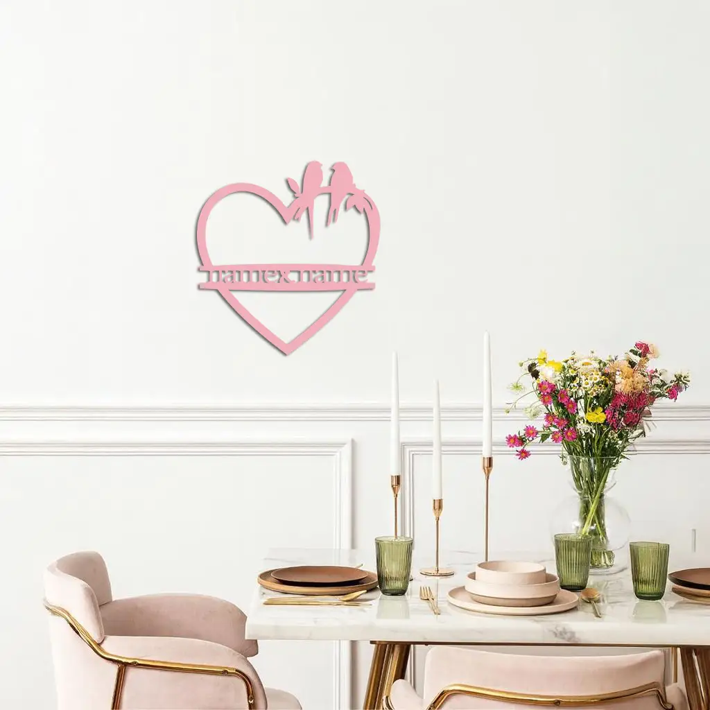 Personalized Heart Metal Wall Art with Birds – Custom Name Couple Gift - KAFGP148 by Enova Art