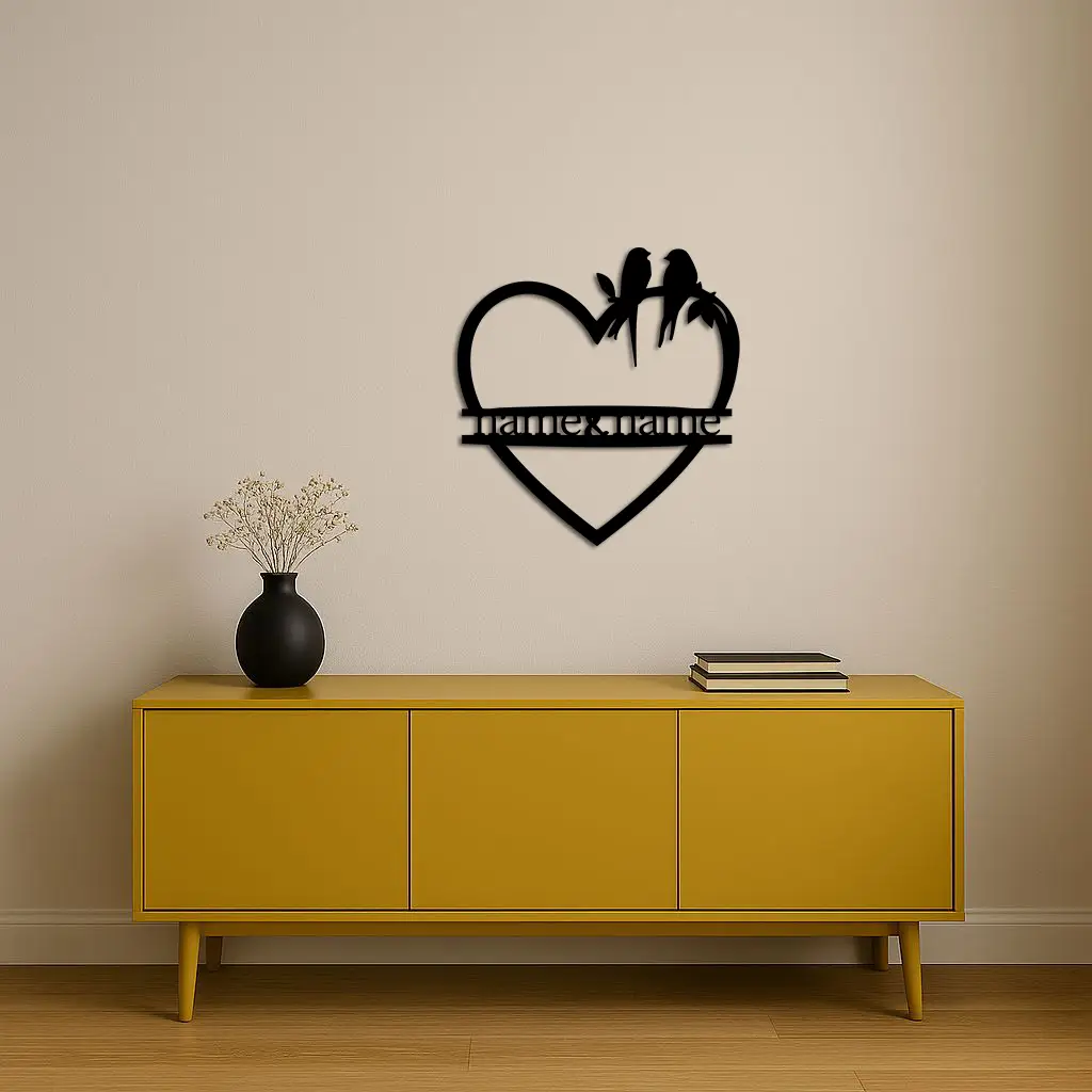 Personalized Heart Metal Wall Art with Birds – Custom Name Couple Gift - KAFGP148 by Enova Art