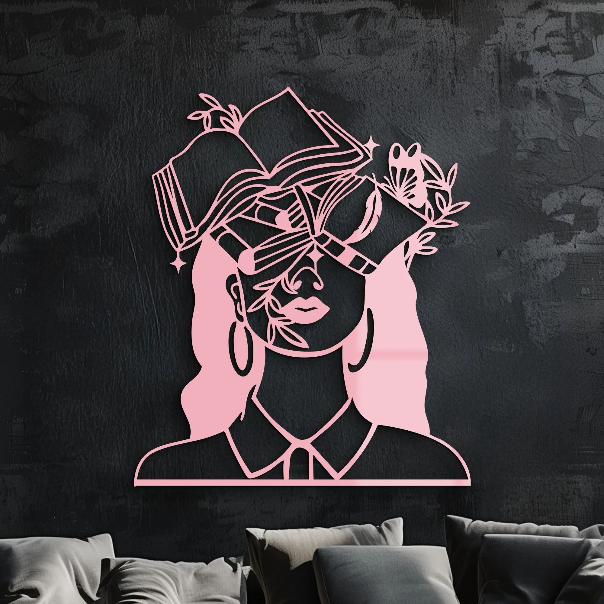 Book Lover Woman Silhouette Metal Wall Art – Reading & Knowledge Inspired Home Decor - KAFGP149 by Enova Art