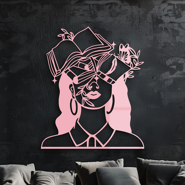 Book Lover Woman Silhouette Metal Wall Art – Reading & Knowledge Inspired Home Decor - KAFGP149