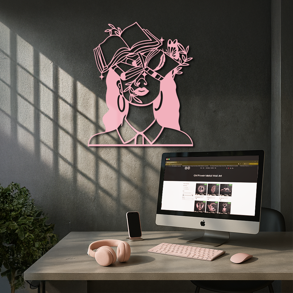 Book Lover Woman Silhouette Metal Wall Art – Reading & Knowledge Inspired Home Decor - KAFGP149 by Enova Art