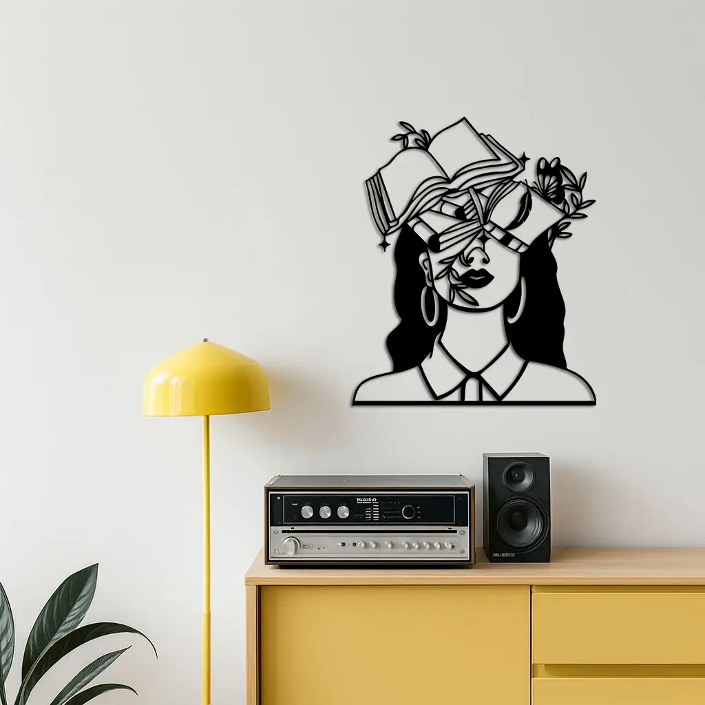 Book Lover Woman Silhouette Metal Wall Art – Reading & Knowledge Inspired Home Decor - KAFGP149 by Enova Art