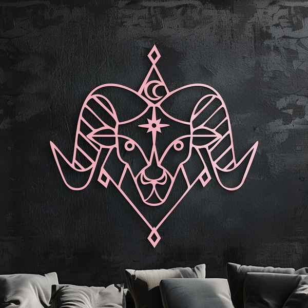 Aries Zodiac Sign Metal Wall Art – Geometric Ram Head Astrology Decor - KAFGP150