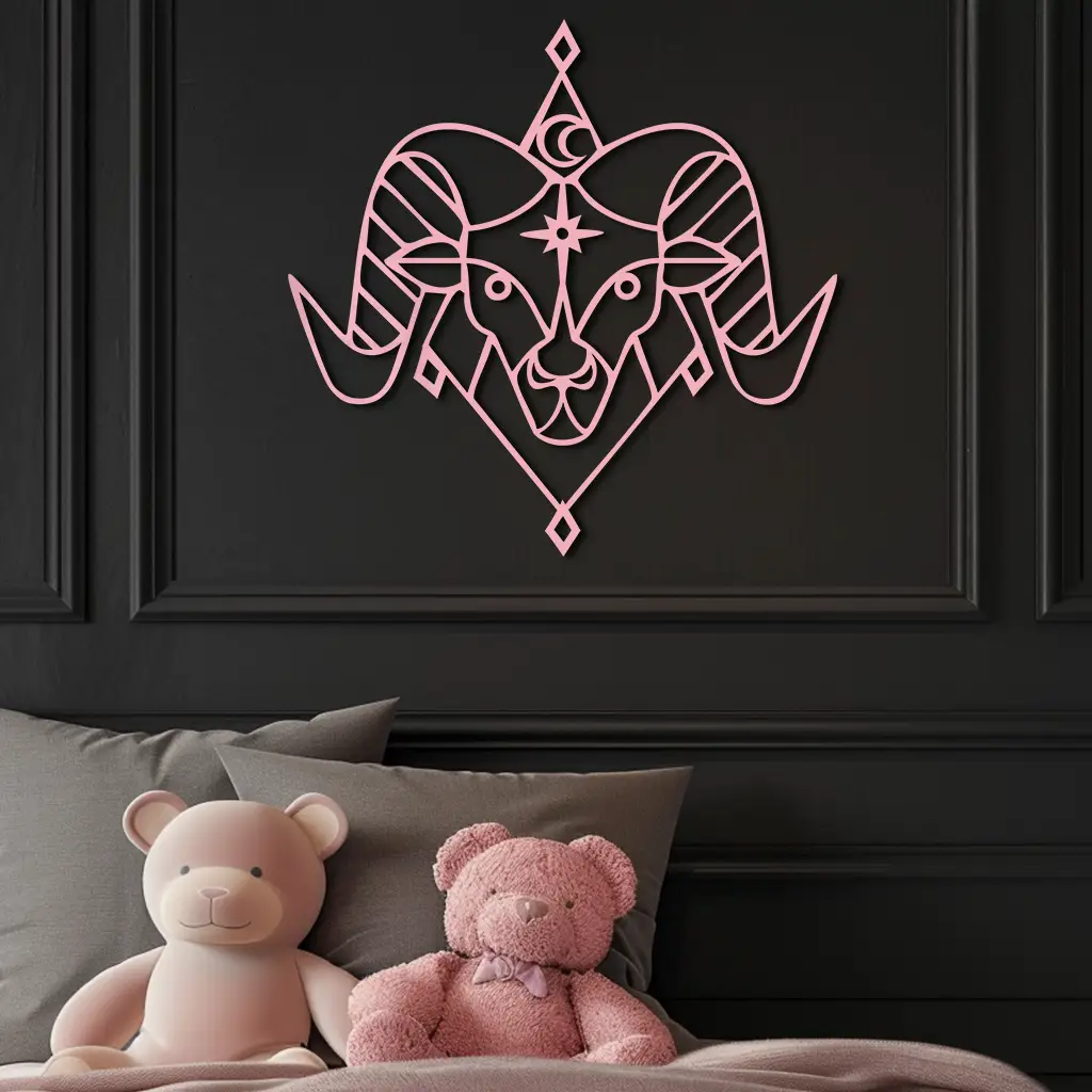 Aries Zodiac Sign Metal Wall Art – Geometric Ram Head Astrology Decor - KAFGP150 by Enova Art