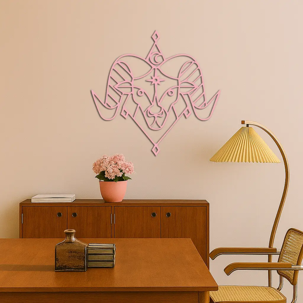 Aries Zodiac Sign Metal Wall Art – Geometric Ram Head Astrology Decor - KAFGP150 by Enova Art