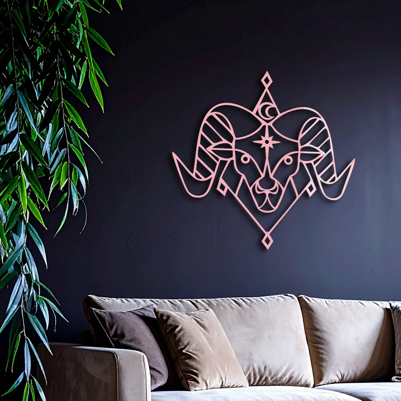 Aries Zodiac Sign Metal Wall Art – Geometric Ram Head Astrology Decor - KAFGP150 by Enova Art