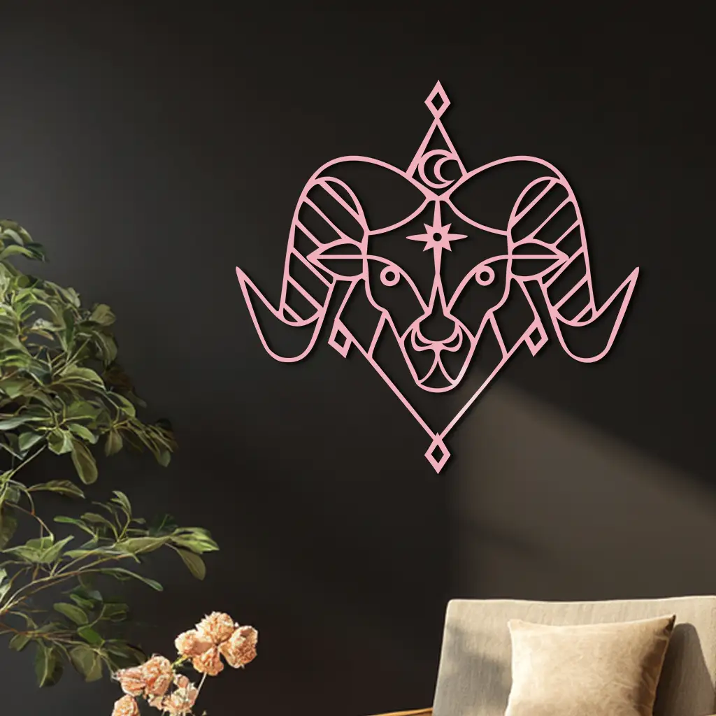 Aries Zodiac Sign Metal Wall Art – Geometric Ram Head Astrology Decor - KAFGP150 by Enova Art