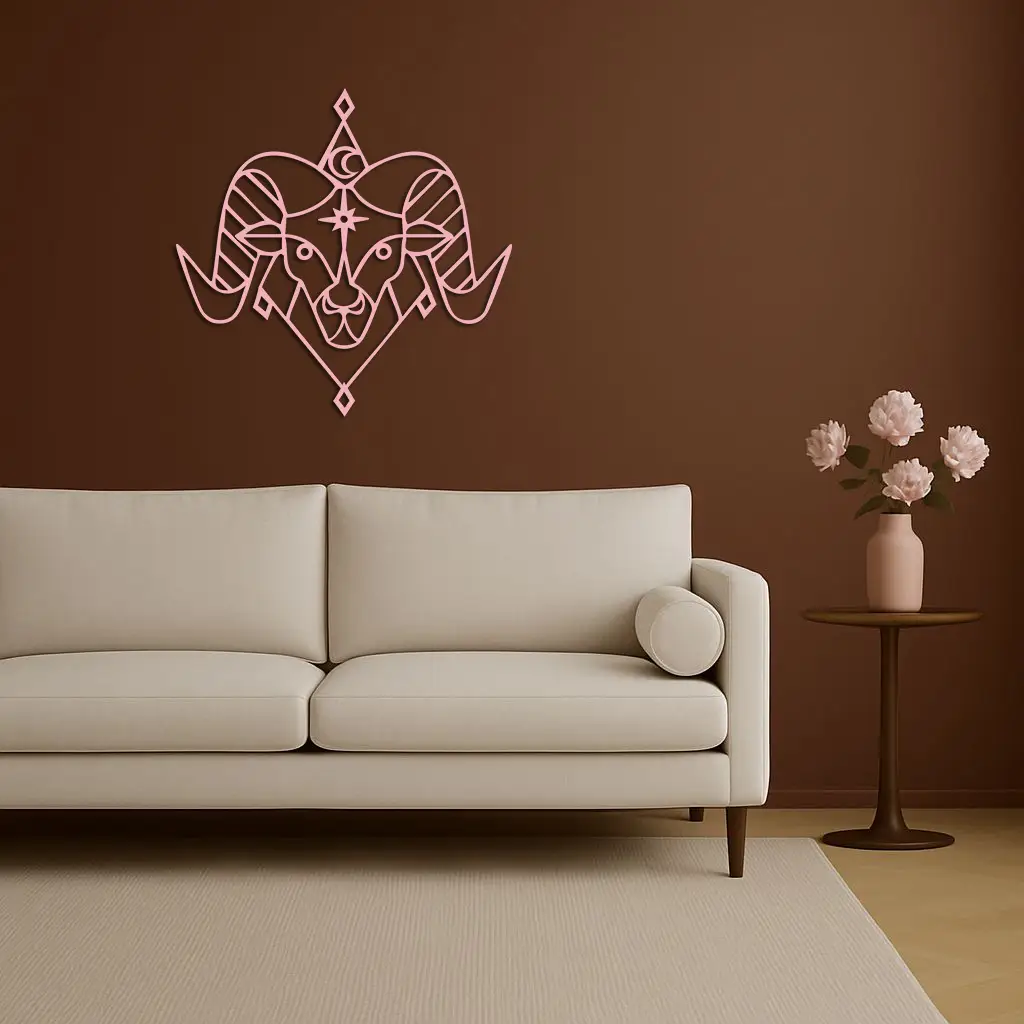 Aries Zodiac Sign Metal Wall Art – Geometric Ram Head Astrology Decor - KAFGP150 by Enova Art