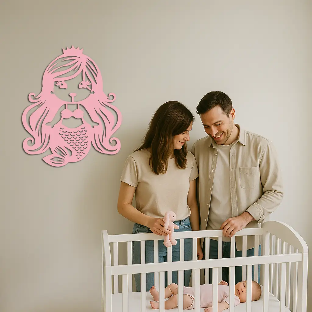 Pink Mermaid Silhouette Metal Wall Art – Cute Ocean Fantasy Wall Decor for Girls - KAFGP152 by Enova Art