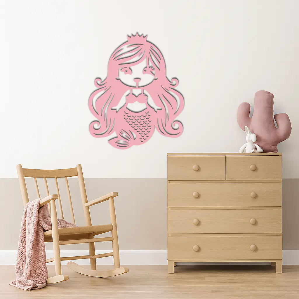 Pink Mermaid Silhouette Metal Wall Art – Cute Ocean Fantasy Wall Decor for Girls - KAFGP152 by Enova Art