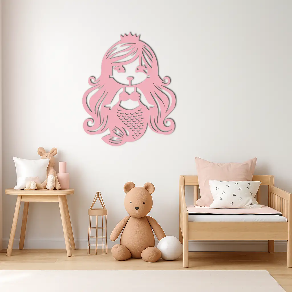 Pink Mermaid Silhouette Metal Wall Art – Cute Ocean Fantasy Wall Decor for Girls - KAFGP152 by Enova Art