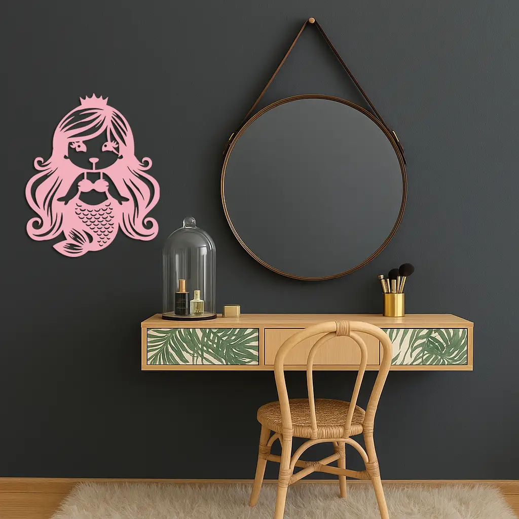 Pink Mermaid Silhouette Metal Wall Art – Cute Ocean Fantasy Wall Decor for Girls - KAFGP152 by Enova Art
