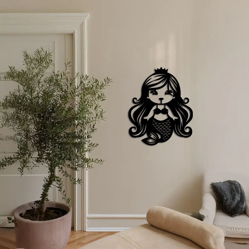 Pink Mermaid Silhouette Metal Wall Art – Cute Ocean Fantasy Wall Decor for Girls - KAFGP152 by Enova Art